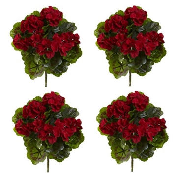 Nearly Natural Geranium Artificial Bush Set of 4 Indoor Outdoor