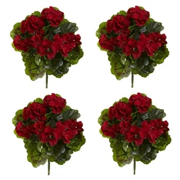 Nearly Natural Geranium Artificial Bush Set of 4 Indoor Outdoor