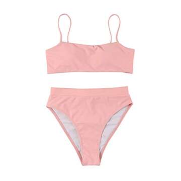 MOSHENGQI Sexy Push up Bikini Sets High Waist Swimsuits for Women Spaghetti Straps (Medium, Pink)