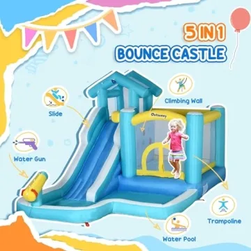 Outsunny 5-in-1 Kids Bounce House with Slide & Pool