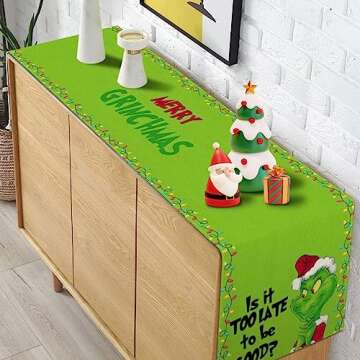 Merry Christmas Table Runner Green Xmas Buffalo Plaid Check Winter Holiday Party Decoration Fireplace Kitchen Dinning Home Decor 72Inches Long