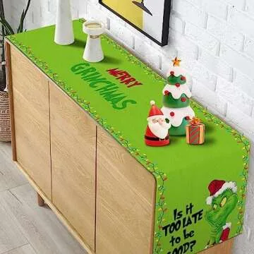 Merry Christmas Table Runner Green Xmas Buffalo Plaid Check Winter Holiday Party Decoration Fireplace Kitchen Dinning Home Decor 72Inches Long