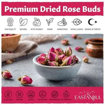 Eastanbul Dried Rose Buds, 1.4oz Edible Rose Buds For Desserts, Caffeine-Free Tea, Edible for Baking, Jam, Crafting, Dry, Natural, Vegan, Non GMO, Gluten Free