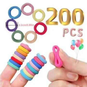 Tesvyns 200Pcs Baby Hair Ties Cotton Toddler Hair Ties for Girls and Kids, Kids Seamless Hair Bands Ponytail Holders(Multiple colors)