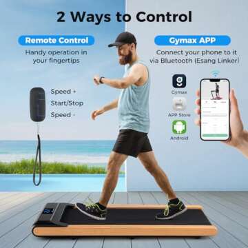Goplus Walking Pad, Wooden Under Desk Treadmill for Home Office, Portable Walking Pad Treadmill with Remote Control, APP Control and LED Display, Installation-Free Walking Jogging Machine