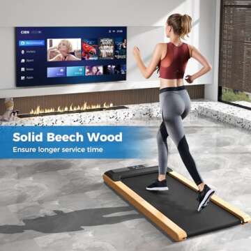 Goplus Walking Pad, Wooden Under Desk Treadmill for Home Office, Portable Walking Pad Treadmill with Remote Control, APP Control and LED Display, Installation-Free Walking Jogging Machine