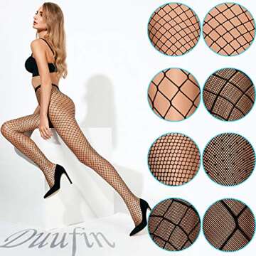 Duufin 8 Pairs High Waist Fishnet Stockings for Women