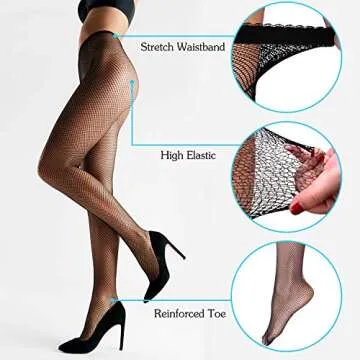 Duufin 8 Pairs High Waist Fishnet Stockings for Women
