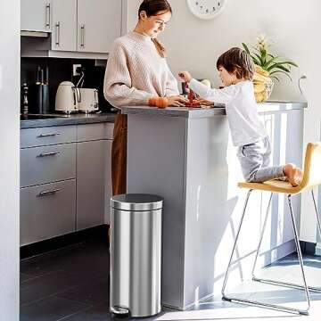iTouchless SoftStep 8 Gallon Kitchen Trash Can with Odor Filter & Removable Inner Bucket, Stainless Steel, 30 Liter Round Step Pedal Garbage Bin for Kitchen, Bathroom, Home, Office, Quiet Lid Close