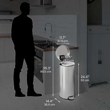 iTouchless SoftStep 8 Gallon Kitchen Trash Can with Odor Filter & Removable Inner Bucket, Stainless Steel, 30 Liter Round Step Pedal Garbage Bin for Kitchen, Bathroom, Home, Office, Quiet Lid Close