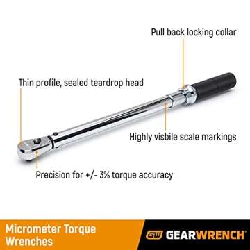 GEARWRENCH 3/8" Drive Micrometer Torque Wrench 10-100 ft/lbs. - Excellent Precision Tool