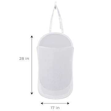 Smart Design Deluxe Mesh Over The Door Pop Up Hamper w/ Hook & Adjustable Strap - VentilAir Mesh Material - for Laundry & Clothes - Home - (Holds 3 Loads) (17 x 28 Inch) [White]