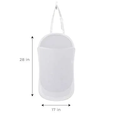 Smart Design Deluxe Mesh Over The Door Pop Up Hamper w/ Hook & Adjustable Strap - VentilAir Mesh Material - for Laundry & Clothes - Home - (Holds 3 Loads) (17 x 28 Inch) [White]