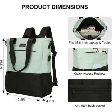 Women’s 15.6-Inch Convertible Backpack Tote - Green