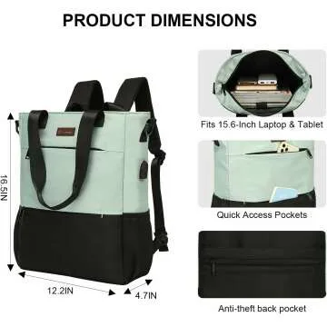 Women’s 15.6-Inch Convertible Backpack Tote - Green