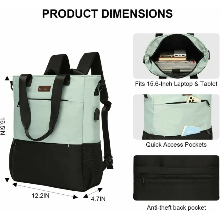 Women’s 15.6-Inch Convertible Backpack Tote - Green