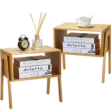 Pipishell Bamboo Stackable End Tables - Stylish Bedroom & Living Room Storage