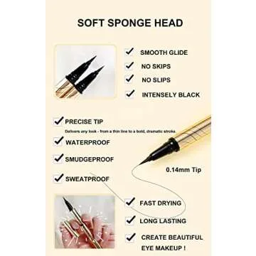 Waterproof Liquid Eyeliner, Makeup Eye Liner Pencil with Precise Ultra Fine Tip, Sweatproof, Smudgeproof, Long-Lasting, Quick Drying, Black