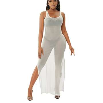 LaiyiVic Swimsuit Cover Ups for Women Sexy Casual See Through Sheer Long Maxi Dresses for Swimwear