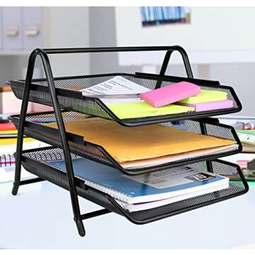 Greenco Letter Tray Desk Organizer, 3-Tier Mesh Paper Tray, Document, Letter, Office Paper Organizer, Black