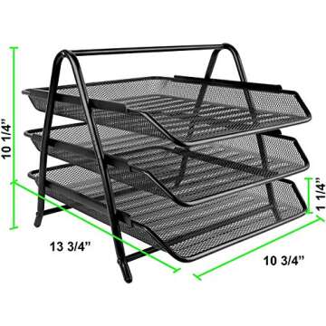 Greenco Letter Tray Desk Organizer, 3-Tier Mesh Paper Tray, Document, Letter, Office Paper Organizer, Black