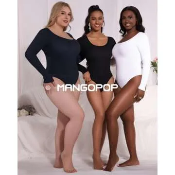 MANGOPOP Long Sleeve Bodysuit - Tummy Control, Chic Fit