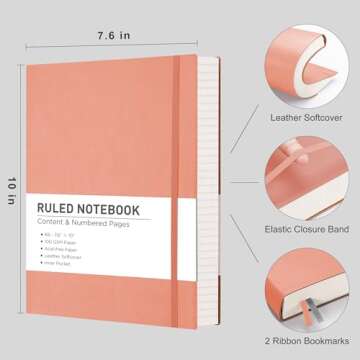 RETTACY Lined Journal Notebook, 2-Pack, 204 Numbered Pages per Pack, B5 Medium 7.6" × 10", Leather ...