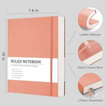 RETTACY Lined Journal Notebook, 2-Pack, 204 Numbered Pages per Pack, B5 Medium 7.6" × 10", Leather ...