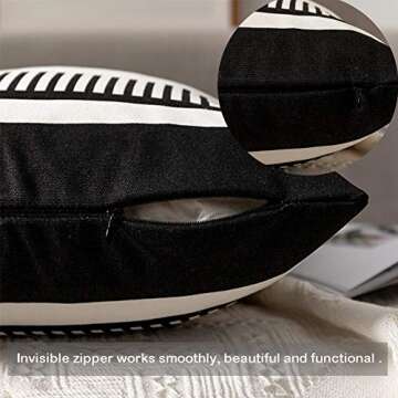 Vfuty Farmhouse Decorative Throw Pillow Cover for Sofa Couch Accent Faux Leather Square Cushion Cover Tribal Stripe Boho Pillow Case 18 x 18 Inch,Black