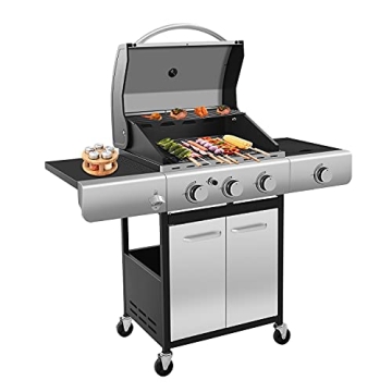ZAFRO Liquid Propane Gas Grill with 3-Burner, 34000 BTU Stainless Steel Enamelled Cooking grills, Te...