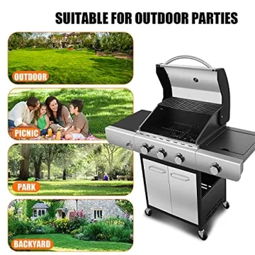 ZAFRO Liquid Propane Gas Grill with 3-Burner, 34000 BTU Stainless Steel Enamelled Cooking grills, Temperature Display, Bottle Opener, Side Burner, Perfect for Camping, Barbecues, Parties