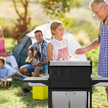 ZAFRO Liquid Propane Gas Grill with 3-Burner, 34000 BTU Stainless Steel Enamelled Cooking grills, Temperature Display, Bottle Opener, Side Burner, Perfect for Camping, Barbecues, Parties