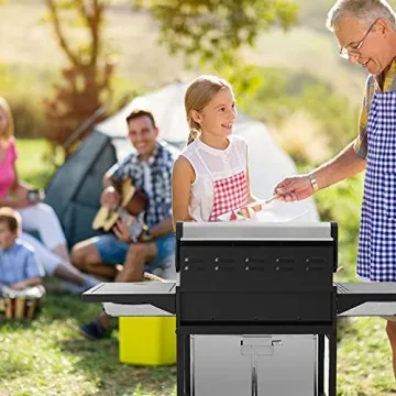 ZAFRO Liquid Propane Gas Grill with 3-Burner, 34000 BTU Stainless Steel Enamelled Cooking grills, Temperature Display, Bottle Opener, Side Burner, Perfect for Camping, Barbecues, Parties