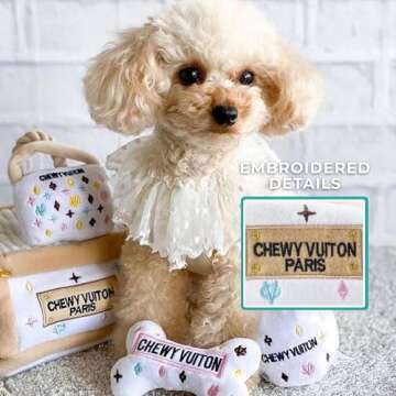 Haute Diggity Dog White Chewy Vuiton Trunk Activity House, Plush Designer Dog Toys with Interactive Squeaker, Stimulating Pet Enrichment, Machine-Washable & Safe Materials for All Breeds, One Size