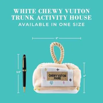 Haute Diggity Dog White Chewy Vuiton Trunk Activity House, Plush Designer Dog Toys with Interactive Squeaker, Stimulating Pet Enrichment, Machine-Washable & Safe Materials for All Breeds, One Size