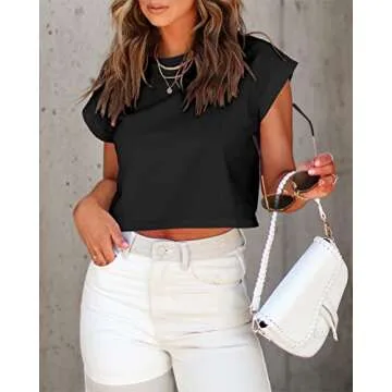 Tankaneo Women’s Rolled Sleeve Cropped T-Shirts - Summer Essentials