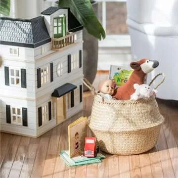 Woven Seagrass Basket With Handles For Plant Pot, Belly Basket, Storage Basket, Wicker Baskets, Basket For Plant Baskets Indoor, Natural Seagrass Basket, Plant Pot Cover, Grocery And Toy Storage