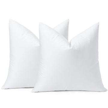OTOSTAR Pack of 2 Down and Feather Throw Pillow Inserts, 22 x 22 Soft Fluffy Square Pillow Inserts with 100% Cotton Cover Decorative Pillows for Sofa Couch Bed-White