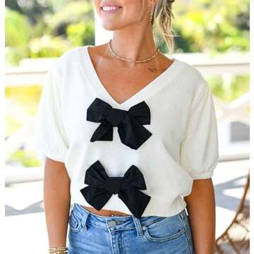 Chic Womens Puff Sleeve Cropped Knit Sweater