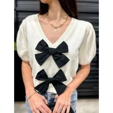 Chic Womens Puff Sleeve Cropped Knit Sweater