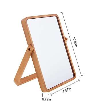Mokoze Wood Rectangle Vanity Mirror for Desk or Wall - Stand Up Hanging Makeup Mirror, Table Decorat...