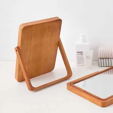 Mokoze Wood Rectangle Vanity Mirror for Desk or Wall - Stand Up Hanging Makeup Mirror, Table Decorative Mirrors for Living Room Bedroom Study Office Home Decor