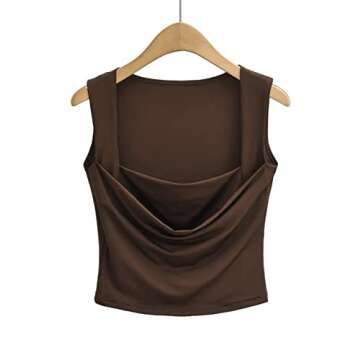 Meladyan Women Sexy Pleated Ruched Crop Tank Top Blue Square Neck Strappy Sleeve Cropped Vest Cami Shirt Clubwear