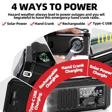 QAUYYW Emergency Hand Crank Radio - Solar & Portable Weather Radio