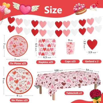 Arosche Valentine's-Day Decorations Party Supplies Set for 25-Disposable Paper Plates, Napkins, Cups...