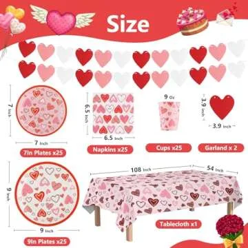Arosche Valentine's-Day Decorations Party Supplies Set for 25-Disposable Paper Plates, Napkins, Cups...