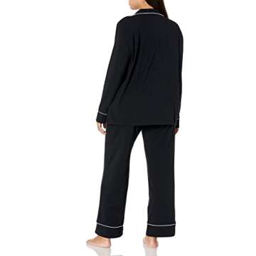 Amazon Essentials Women's Cotton Modal Long-Sleeve Shirt and Full-Length Bottom Pajama Set, Black, Small
