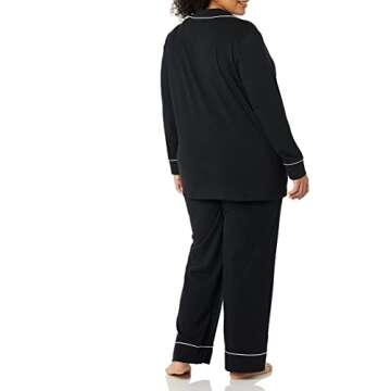 Amazon Essentials Women's Cotton Modal Long-Sleeve Shirt and Full-Length Bottom Pajama Set, Black, Small
