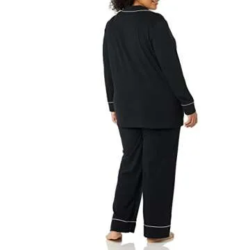 Amazon Essentials Women's Cotton Modal Long-Sleeve Shirt and Full-Length Bottom Pajama Set, Black, Small