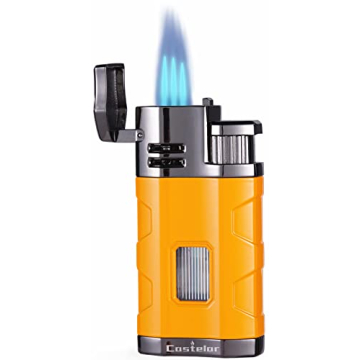 Castelar Triple Jet Flame Lighter with Punch Holder - Yellow